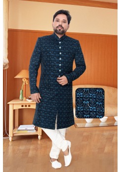 Navy Blue Velvet Indo Western Sherwani